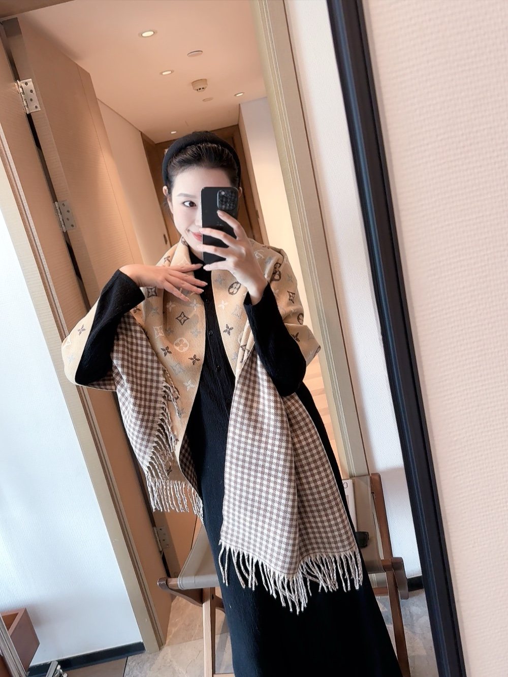Louis Vuitton Reversible Monogram and Gingham Scarf product image 1, provided for visual reference and product detail review