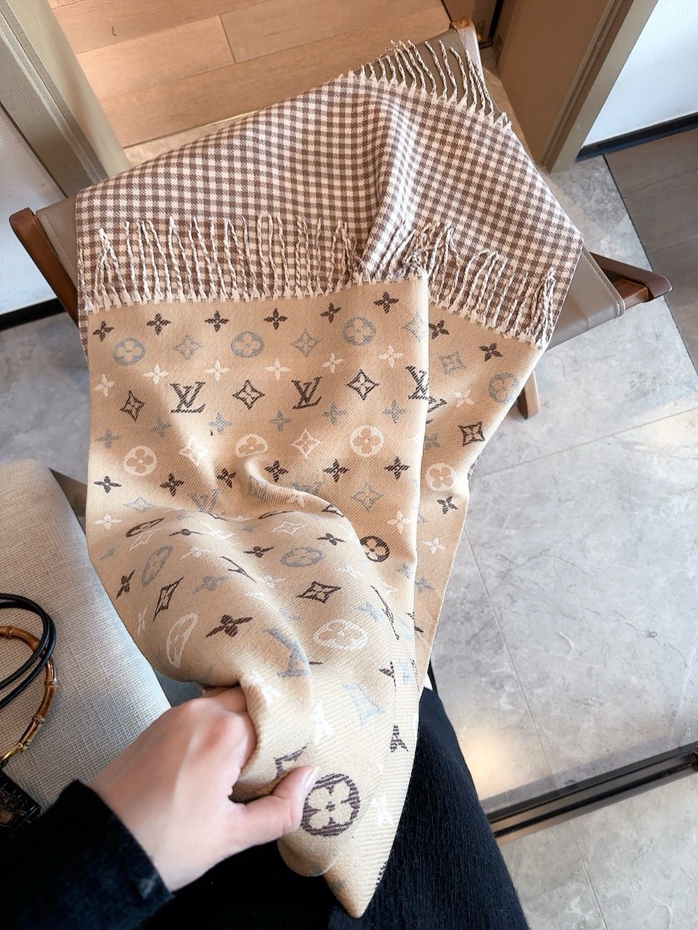 Louis Vuitton Reversible Monogram and Gingham Scarf product image 5, provided for visual reference and product detail review