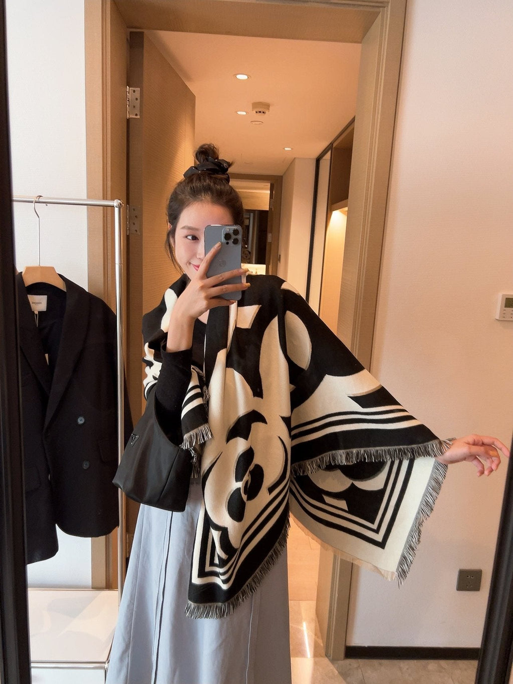 Chanel Black & Ivory Floral Scarf product image 4, provided for visual reference and product detail review