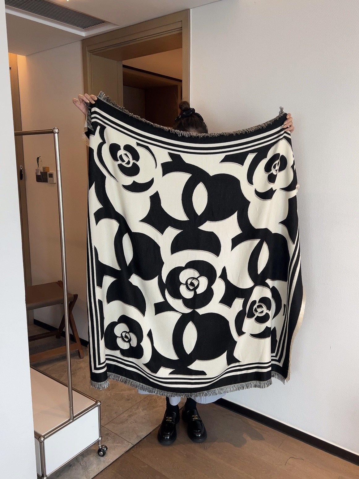 Chanel Black & Ivory Floral Scarf product image 1, provided for visual reference and product detail review