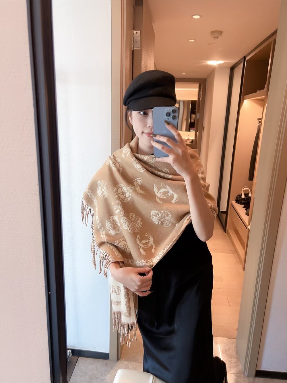 Chanel Fringed Patterned Scarf product image 6, provided for visual reference and product detail review