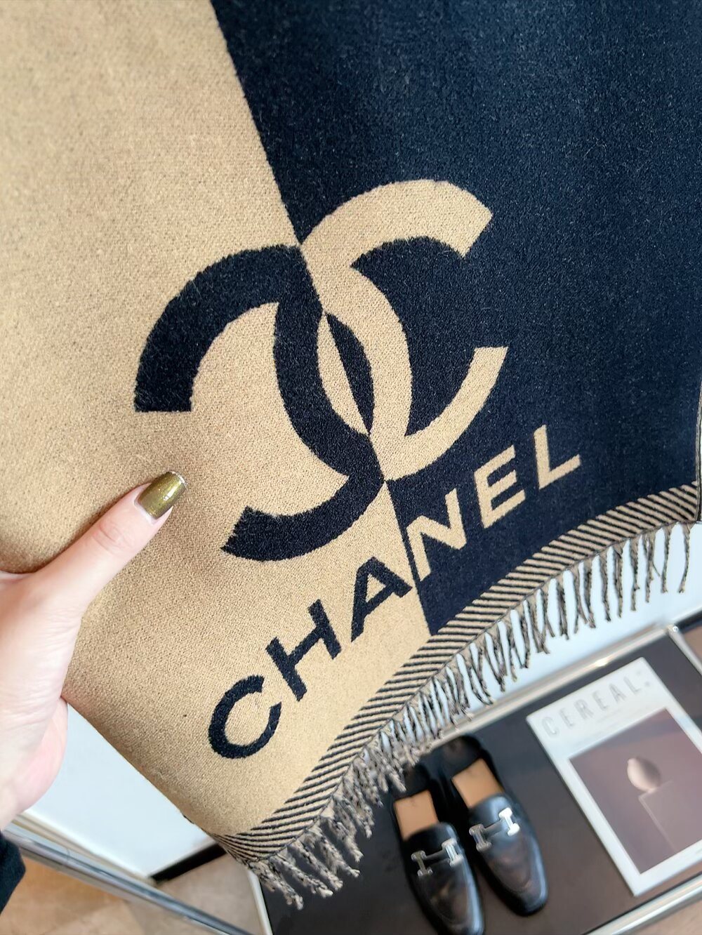 Chanel Color-Block Fringed Scarf product image 5, provided for visual reference and product detail review