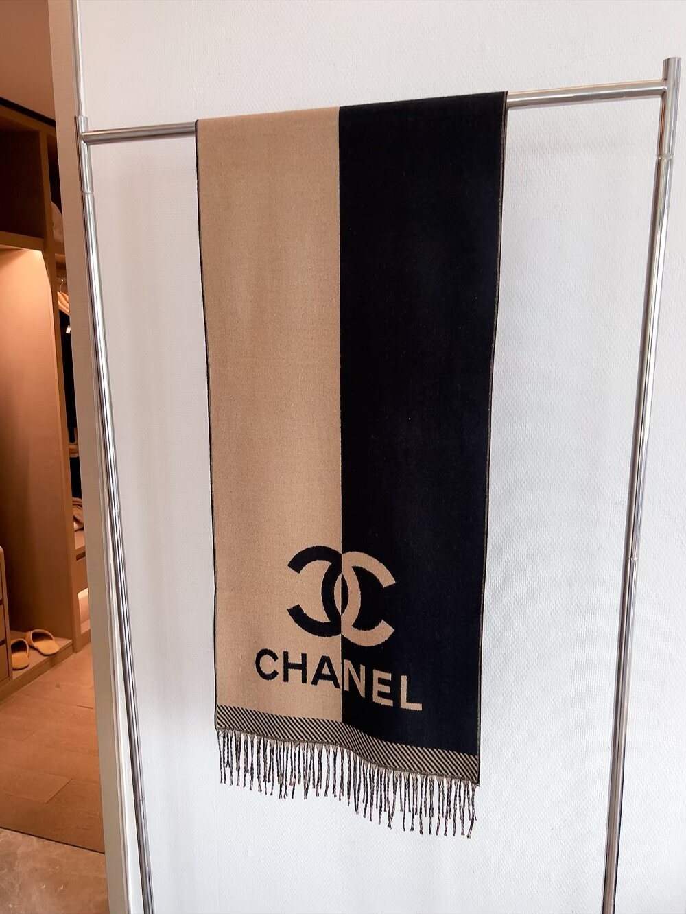 Chanel Color-Block Fringed Scarf product image 1, provided for visual reference and product detail review