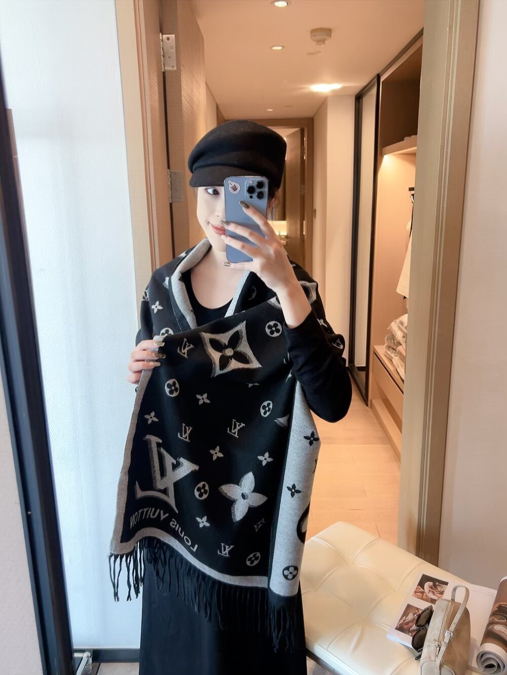 Louis Vuitton Black & Gray Logo Scarf product image 2, provided for visual reference and product detail review