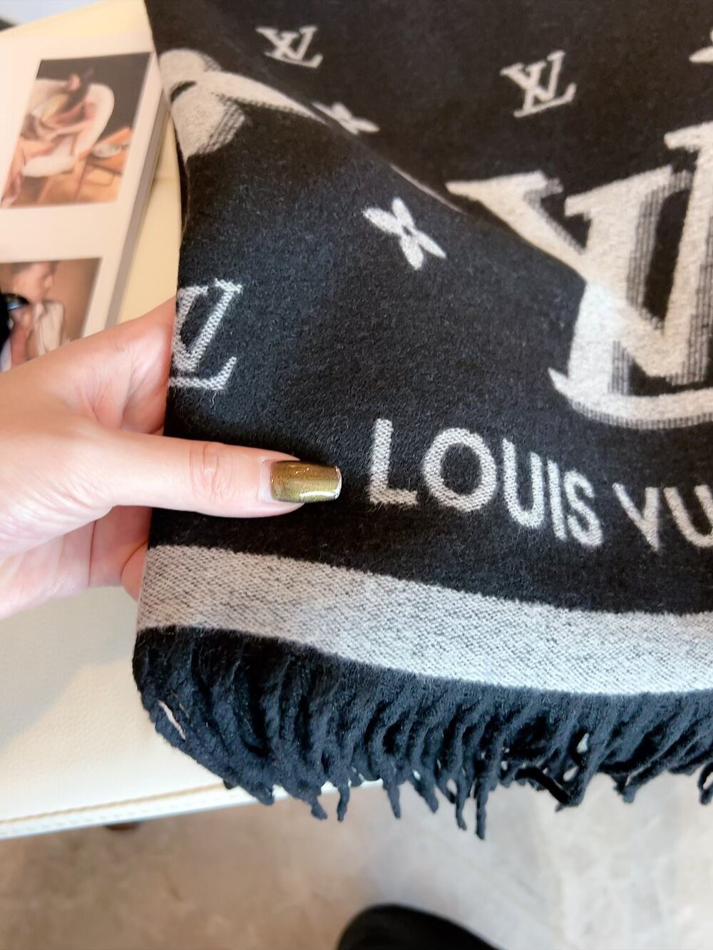 Louis Vuitton Black & Gray Logo Scarf product image 4, provided for visual reference and product detail review