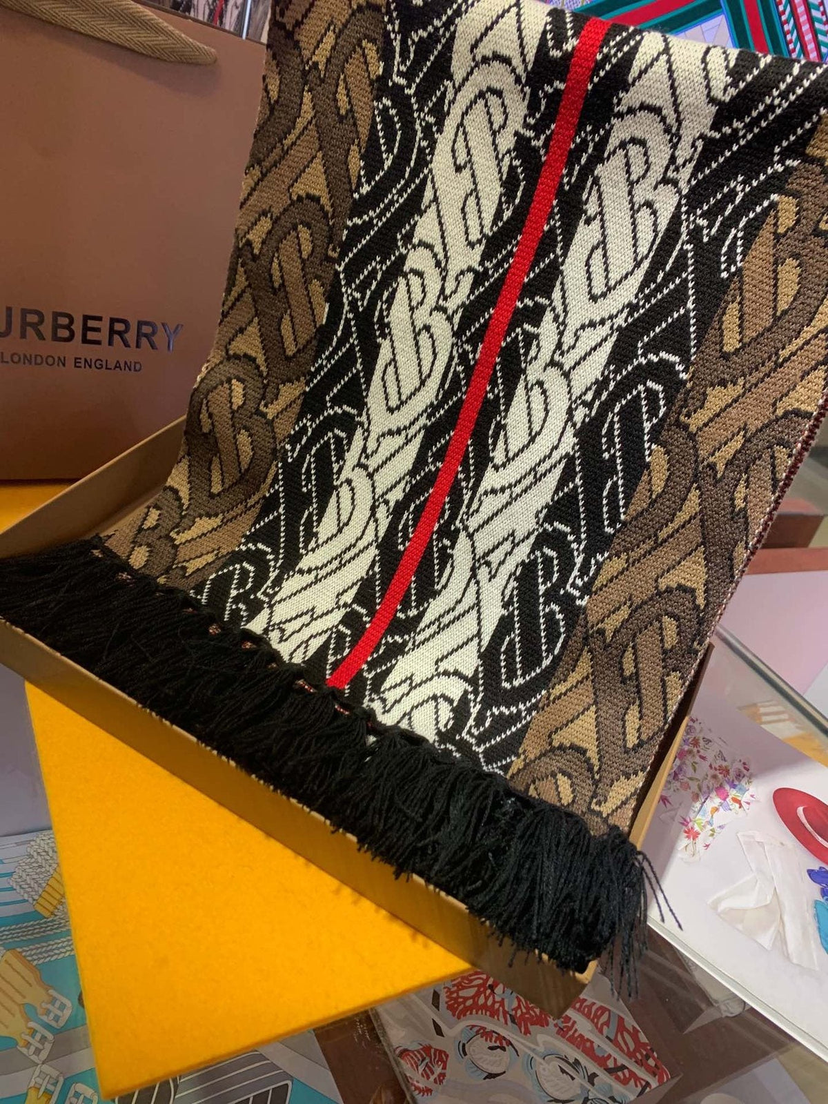 Burberry Patterned Fringed Scarf product image 6, provided for visual reference and product detail review