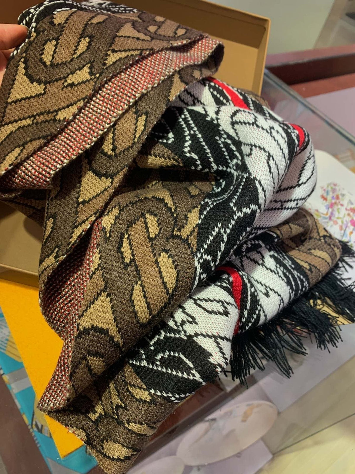 Burberry Patterned Fringed Scarf product image 7, provided for visual reference and product detail review