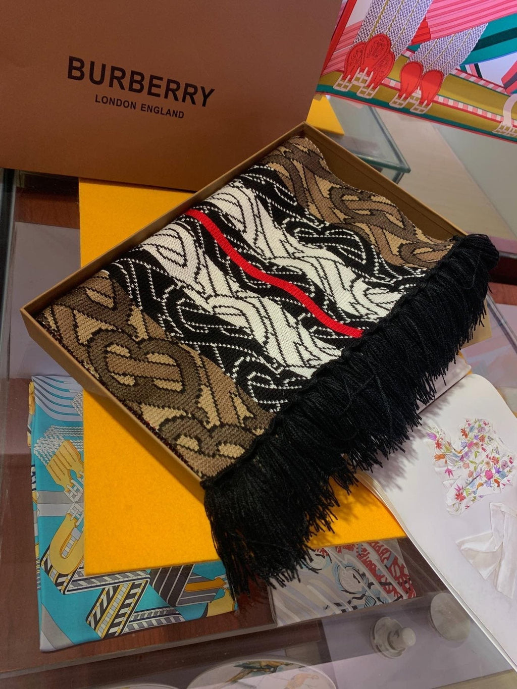 Burberry Patterned Fringed Scarf product image 5, provided for visual reference and product detail review