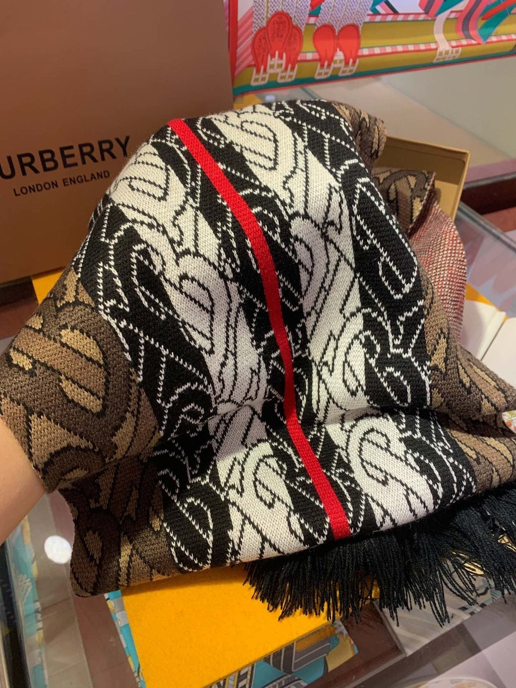 Burberry Patterned Fringed Scarf product image 2, provided for visual reference and product detail review