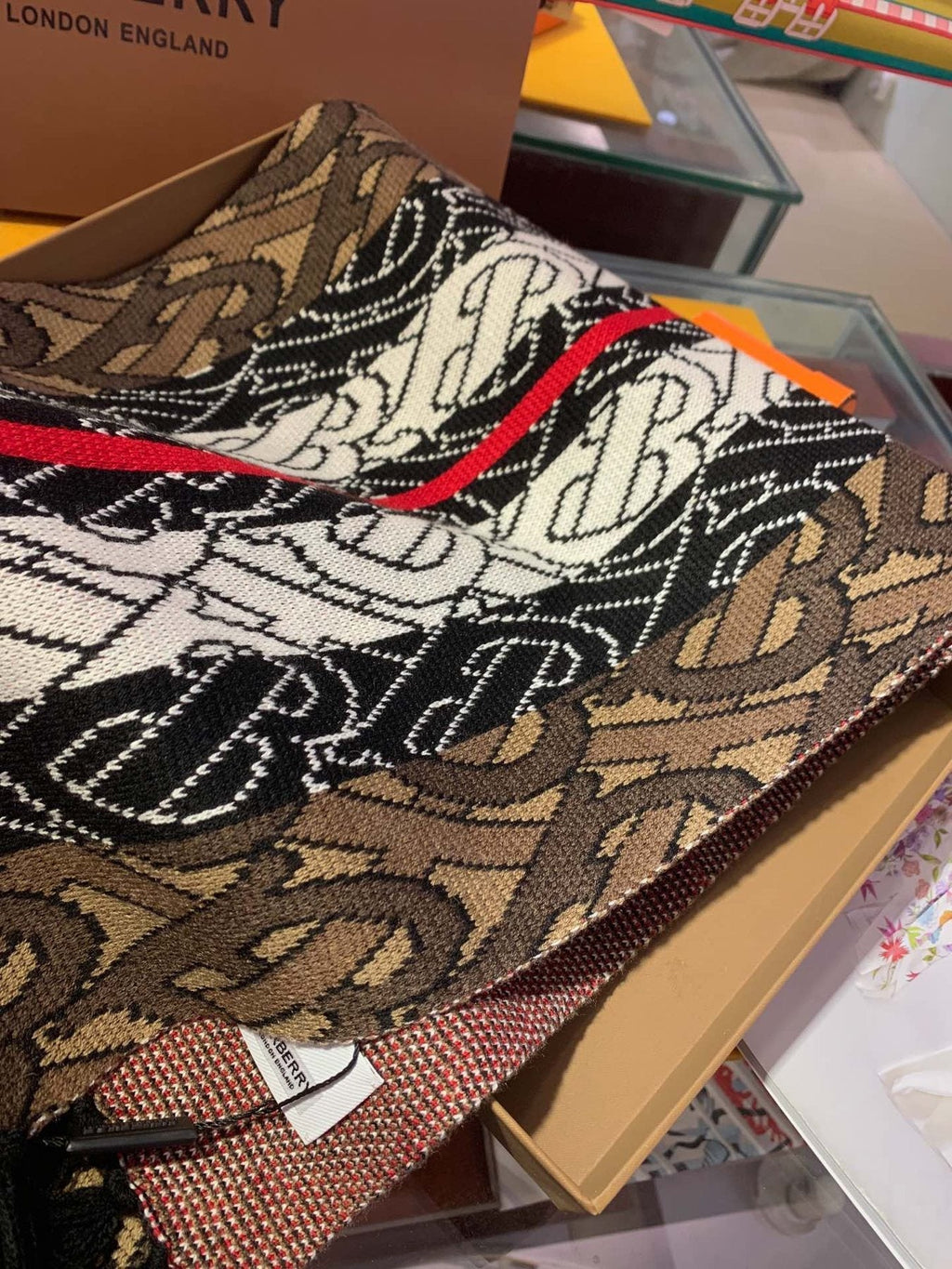 Burberry Patterned Fringed Scarf product image 4, provided for visual reference and product detail review