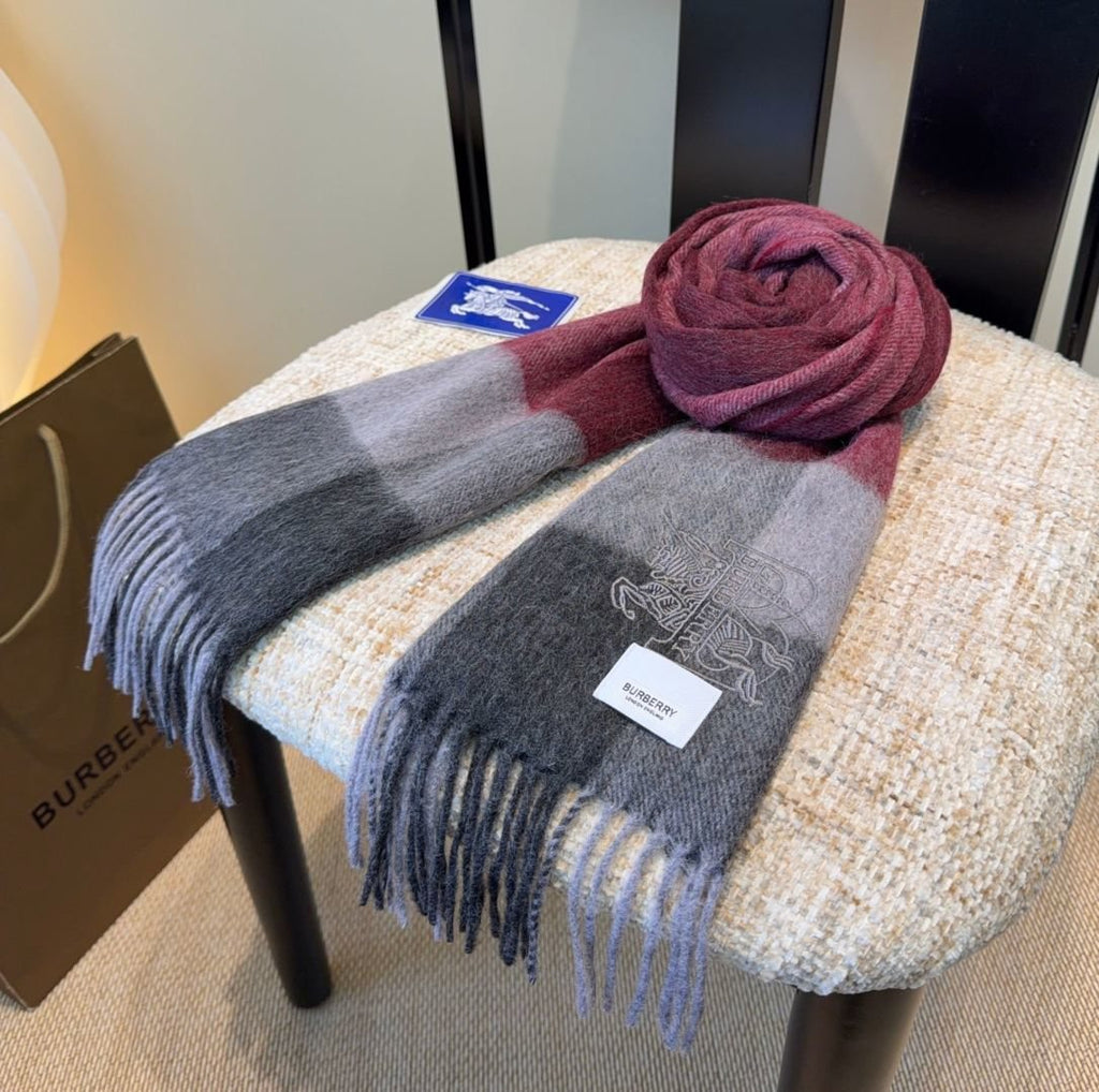 Burberry Burgundy Plaid Fringed Scarf product image 8, provided for visual reference and product detail review