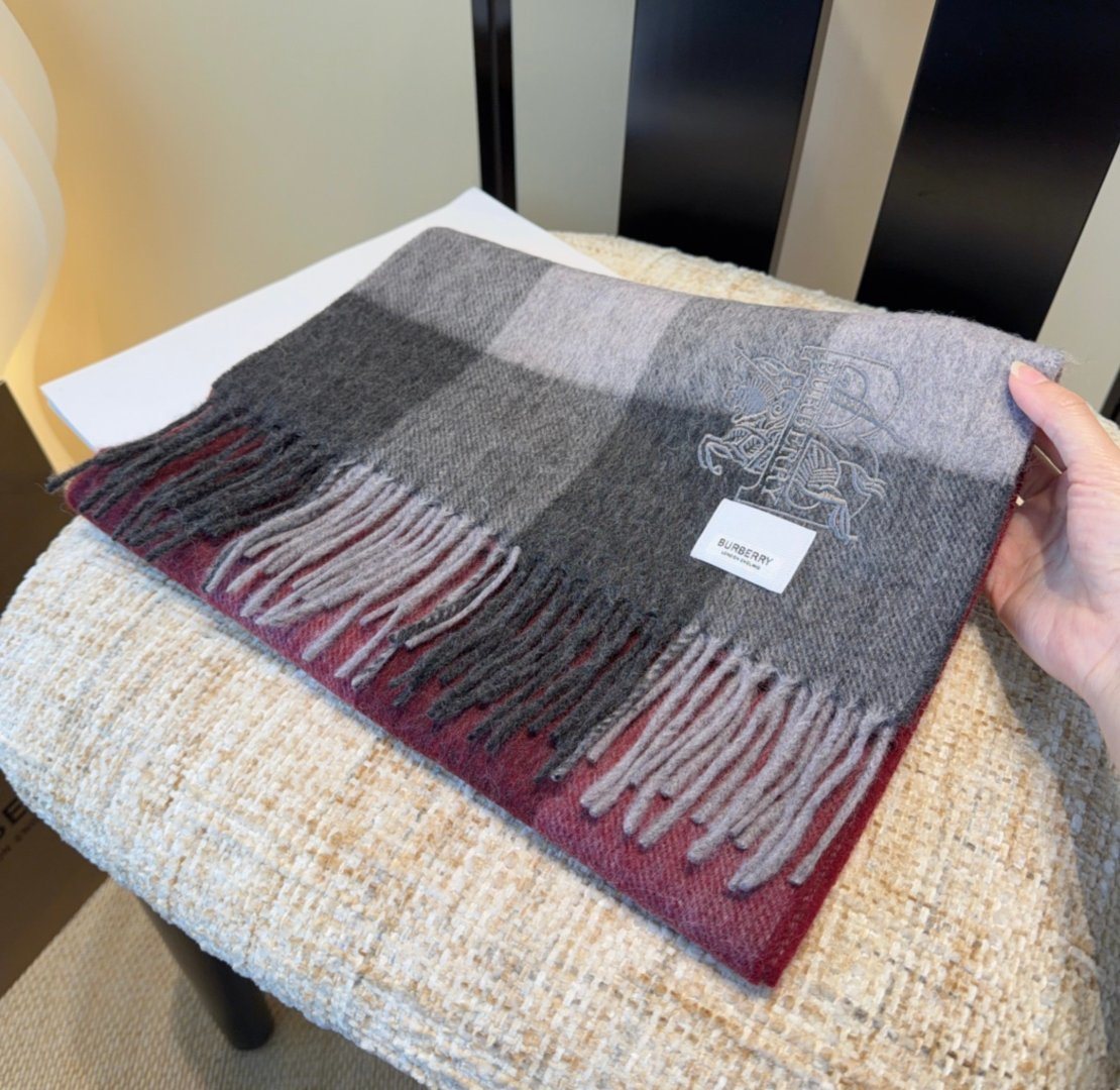 Burberry Burgundy Plaid Fringed Scarf product image 4, provided for visual reference and product detail review