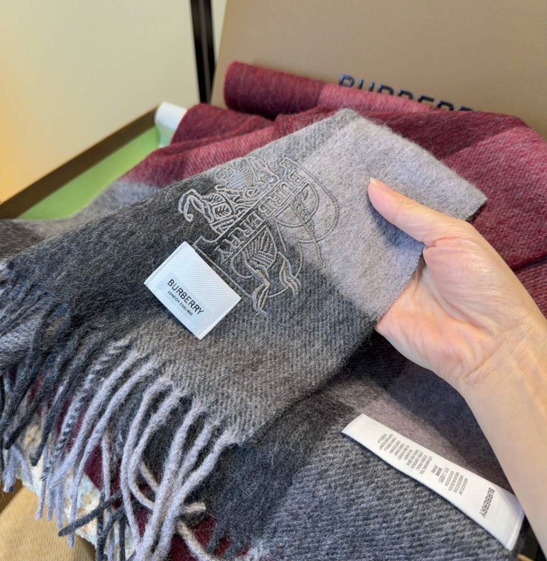 Burberry Burgundy Plaid Fringed Scarf product image 9, provided for visual reference and product detail review