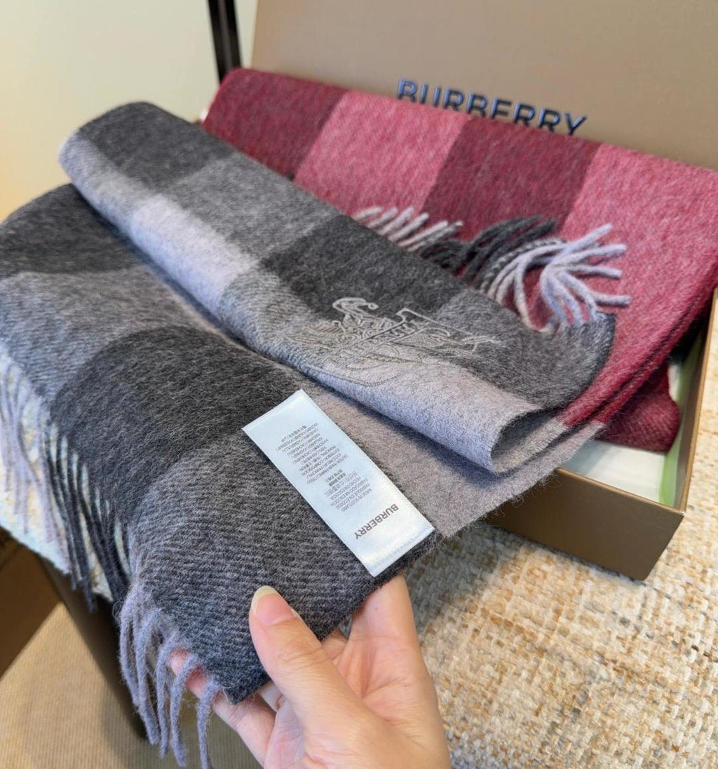 Burberry Burgundy Plaid Fringed Scarf product image 5, provided for visual reference and product detail review