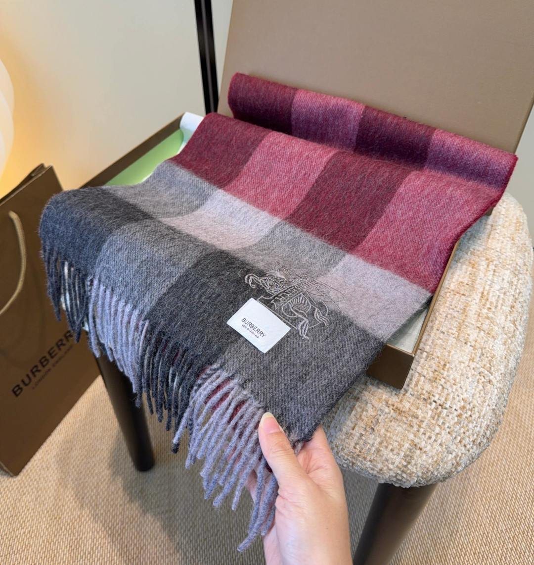Burberry Burgundy Plaid Fringed Scarf product image 2, provided for visual reference and product detail review