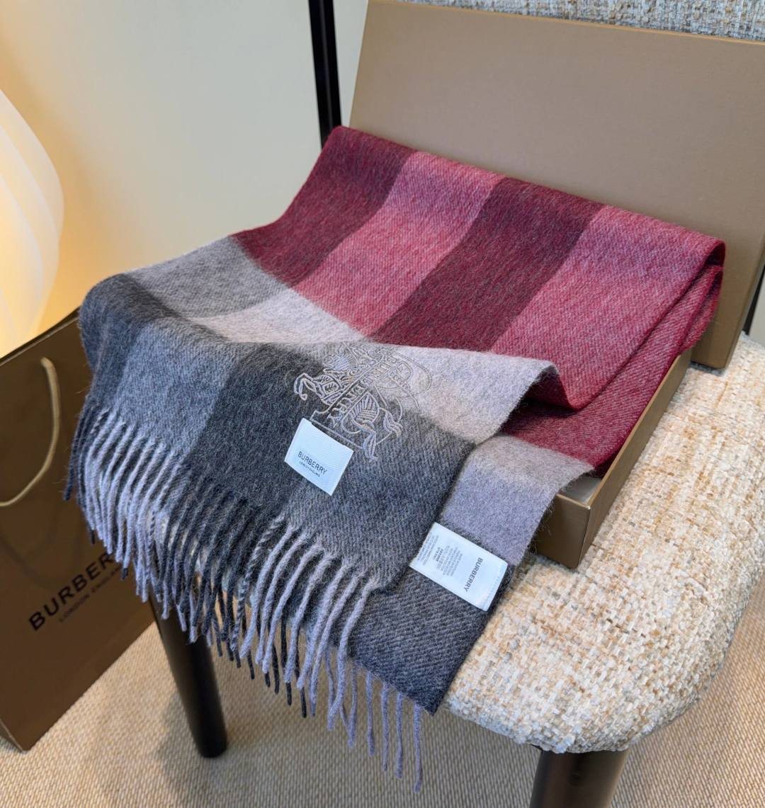 Burberry Burgundy Plaid Fringed Scarf product image 7, provided for visual reference and product detail review
