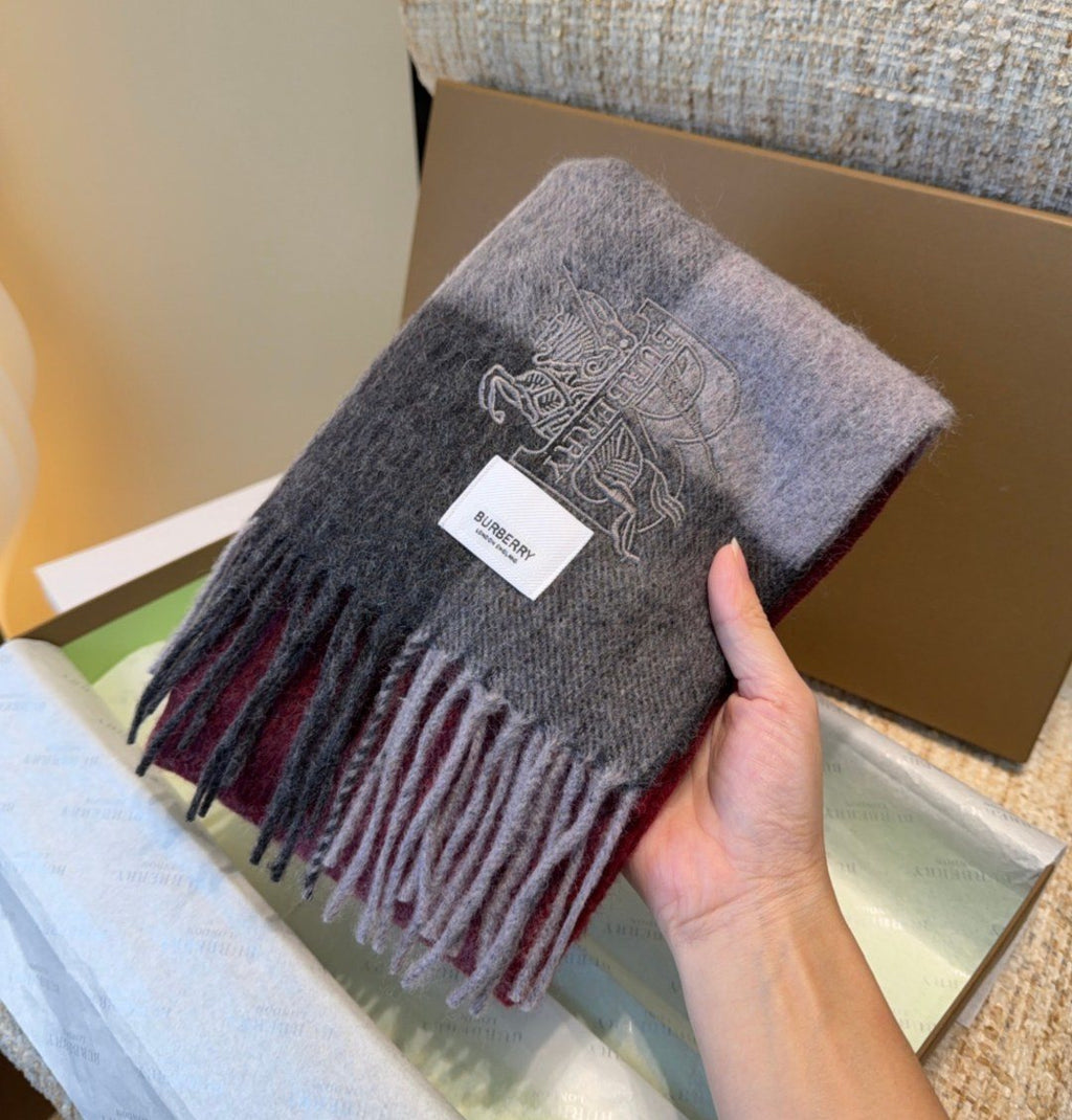 Burberry Burgundy Plaid Fringed Scarf product image 6, provided for visual reference and product detail review