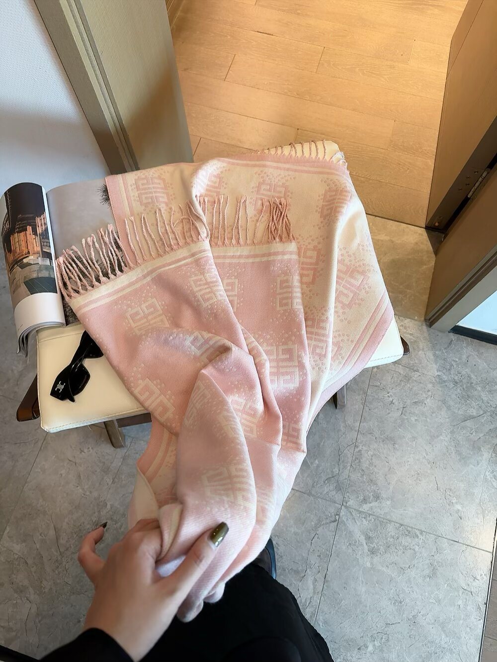 Givenchy Geometric Monogram Fringe Scarf product image 6, provided for visual reference and product detail review