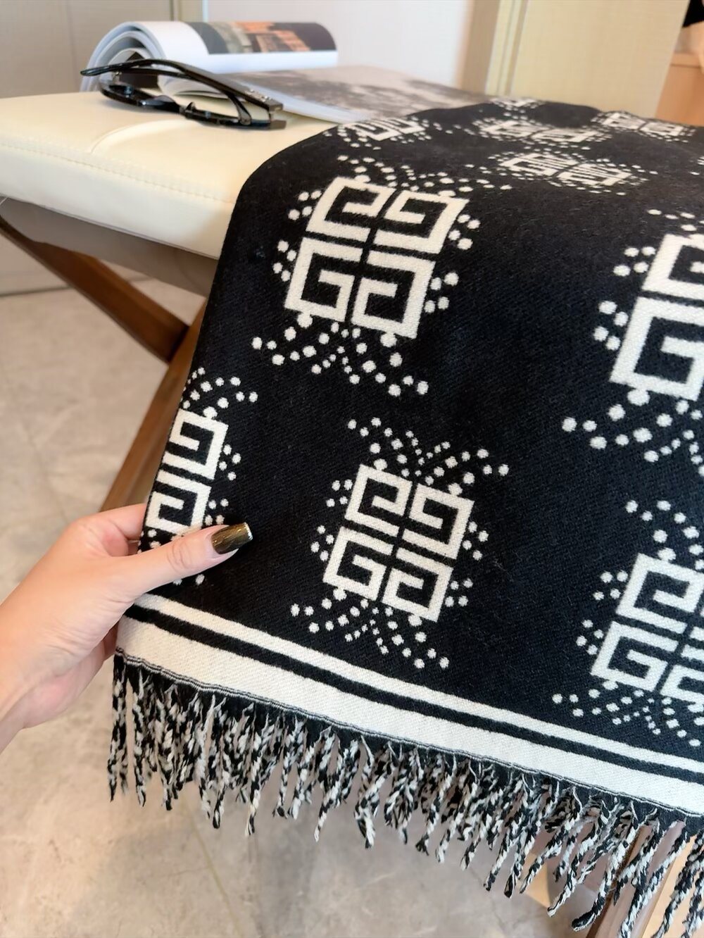 Givenchy Geometric Monogram Fringe Scarf product image 7, provided for visual reference and product detail review