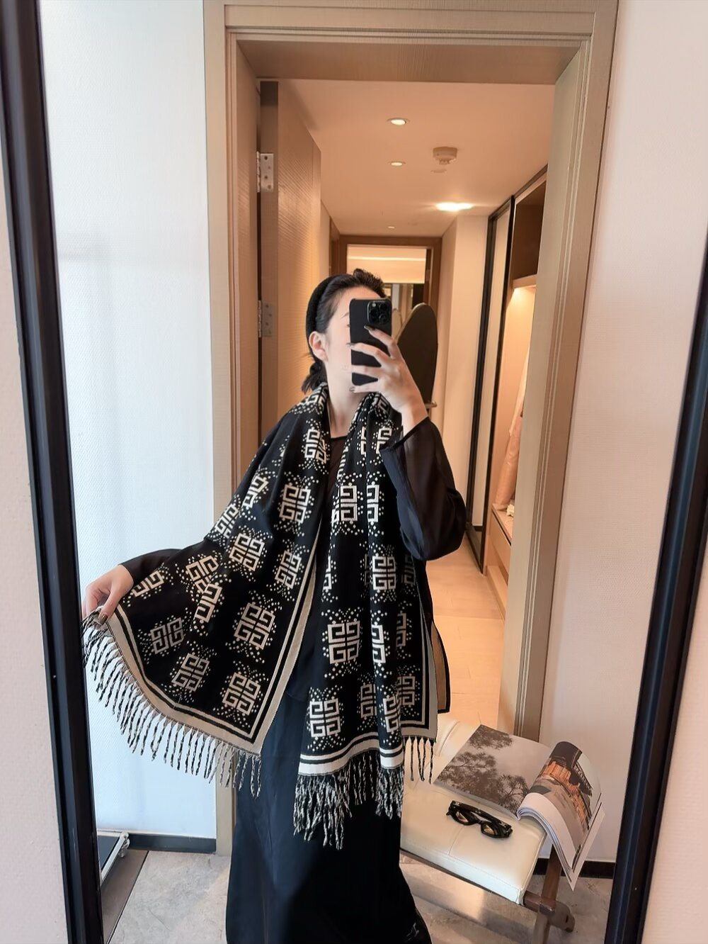 Givenchy Geometric Monogram Fringe Scarf product image 3, provided for visual reference and product detail review