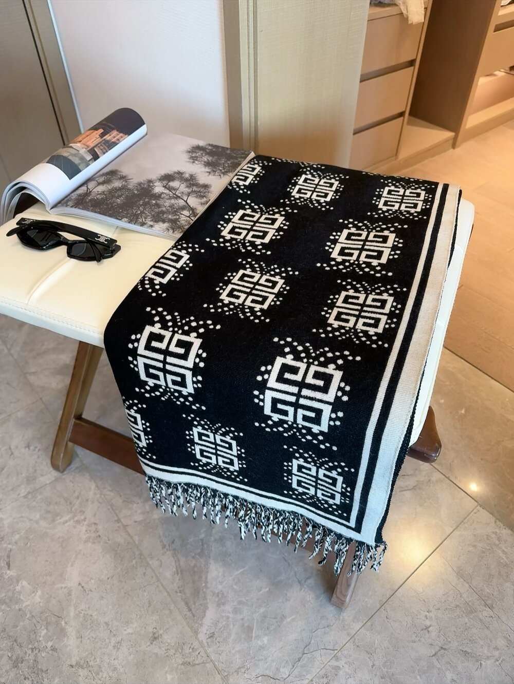 Givenchy Geometric Monogram Fringe Scarf product image 1, provided for visual reference and product detail review