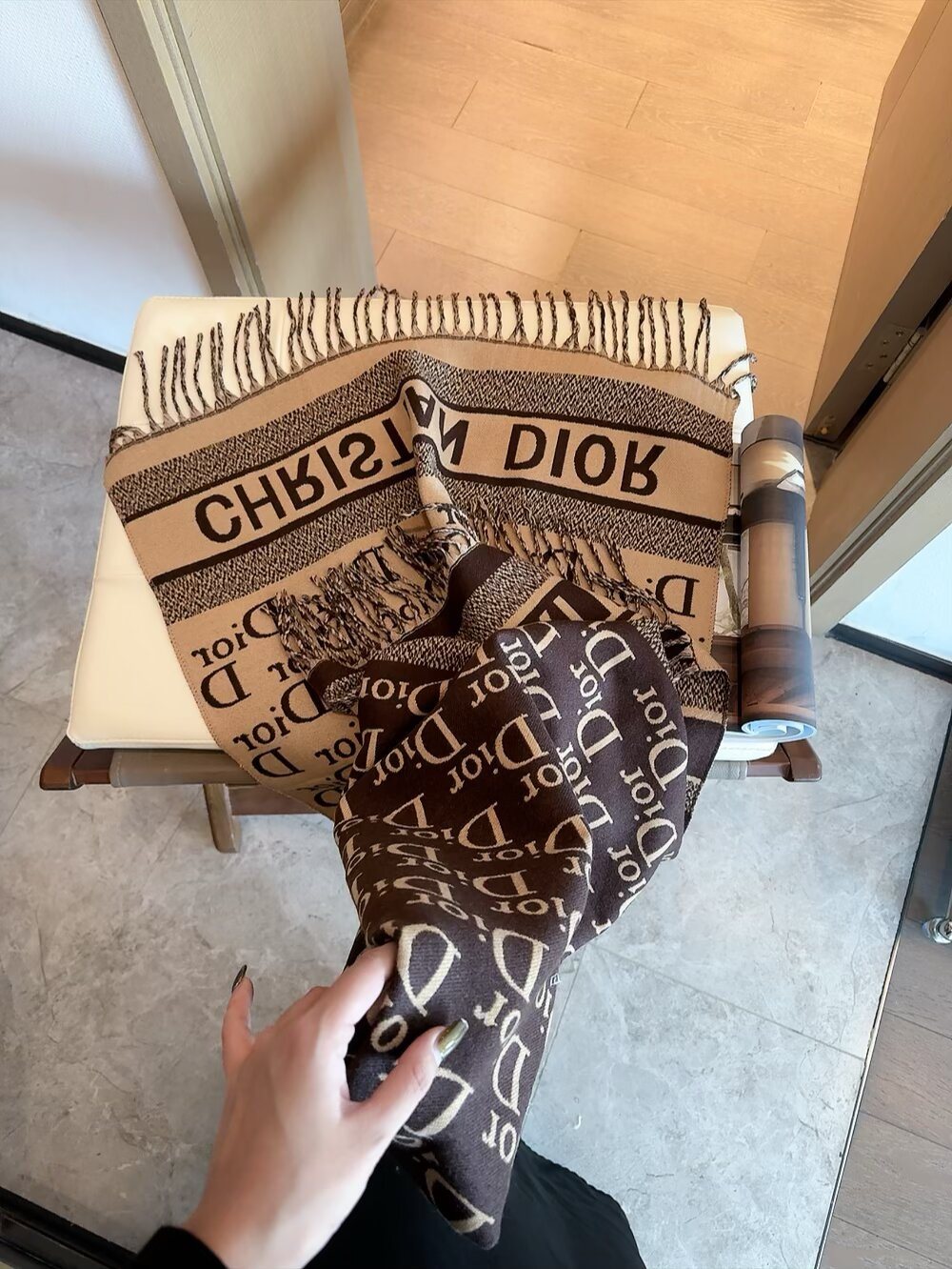 Dior Woven-Wordmark Monogram Fringed Scarf product image 2, provided for visual reference and product detail review