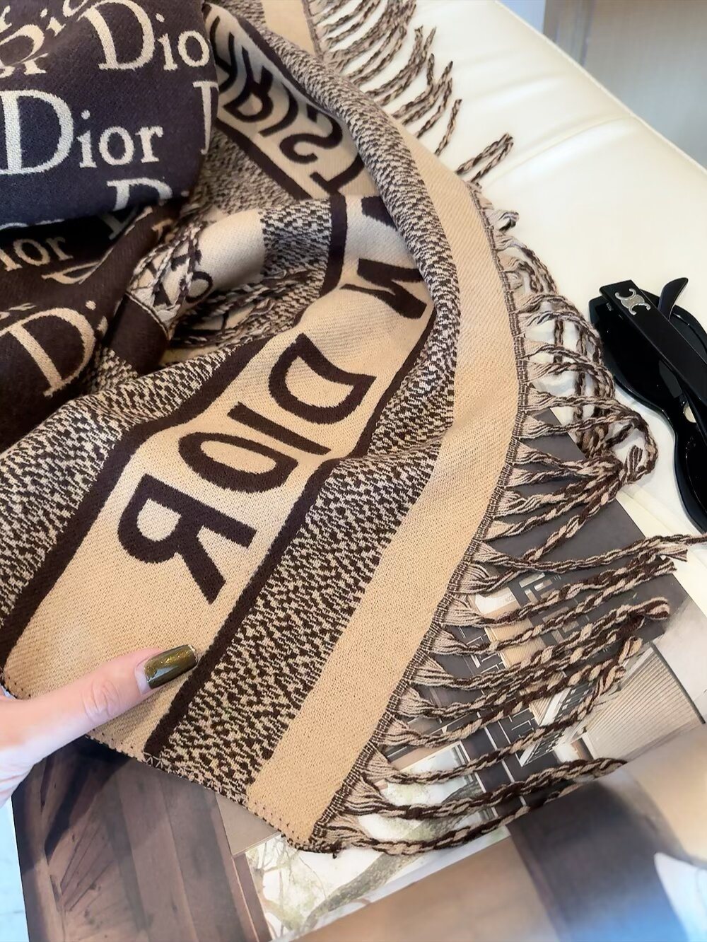 Dior Logo-Pattern Fringed Scarf product image 7, provided for visual reference and product detail review