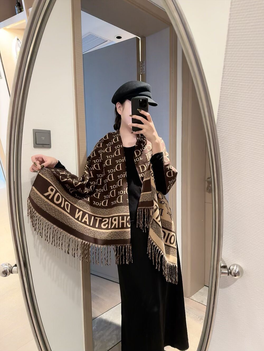 Dior Logo-Pattern Fringed Scarf product image 2, provided for visual reference and product detail review