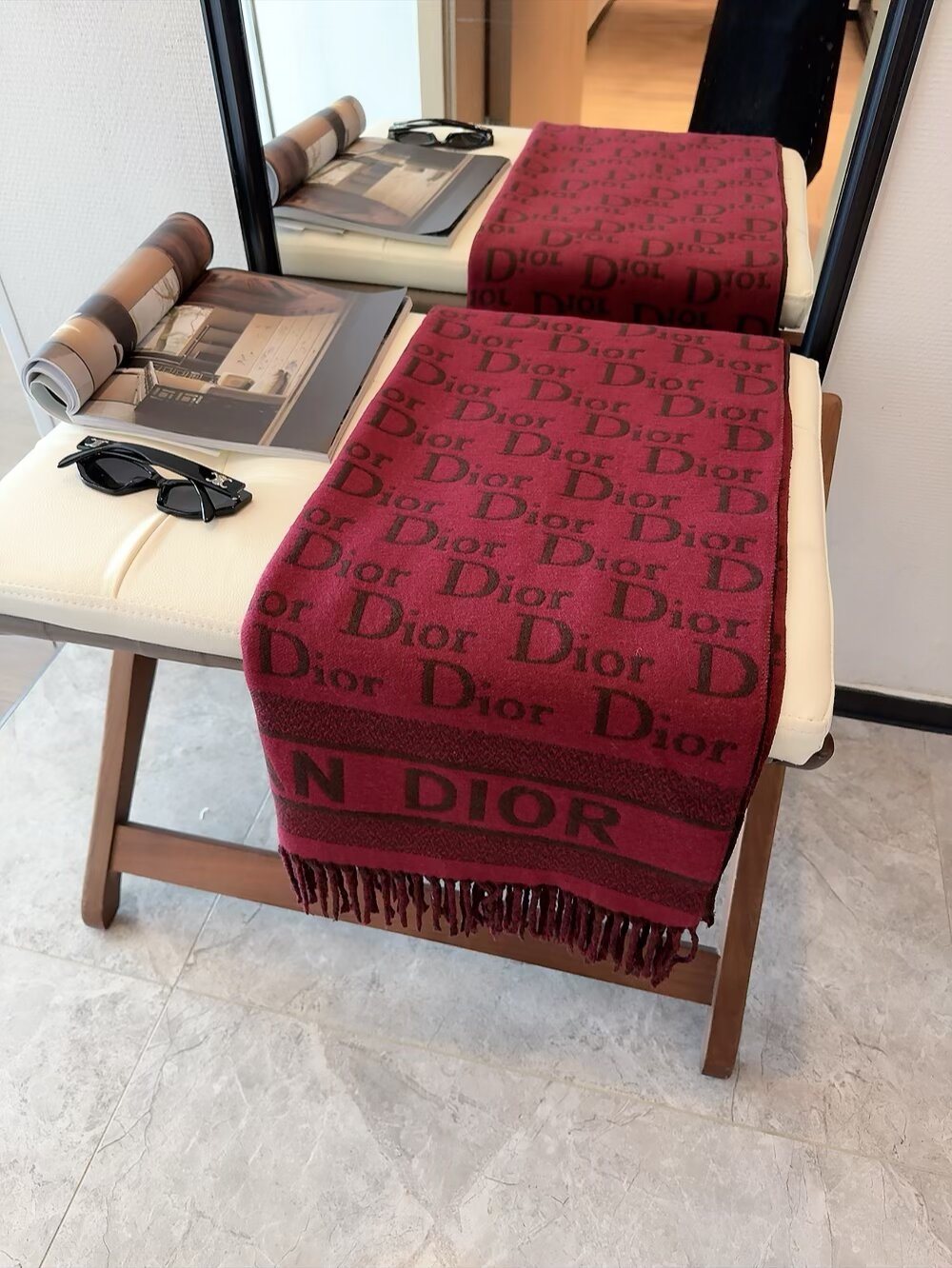 Dior Logo-Pattern Fringed Scarf product image 1, provided for visual reference and product detail review