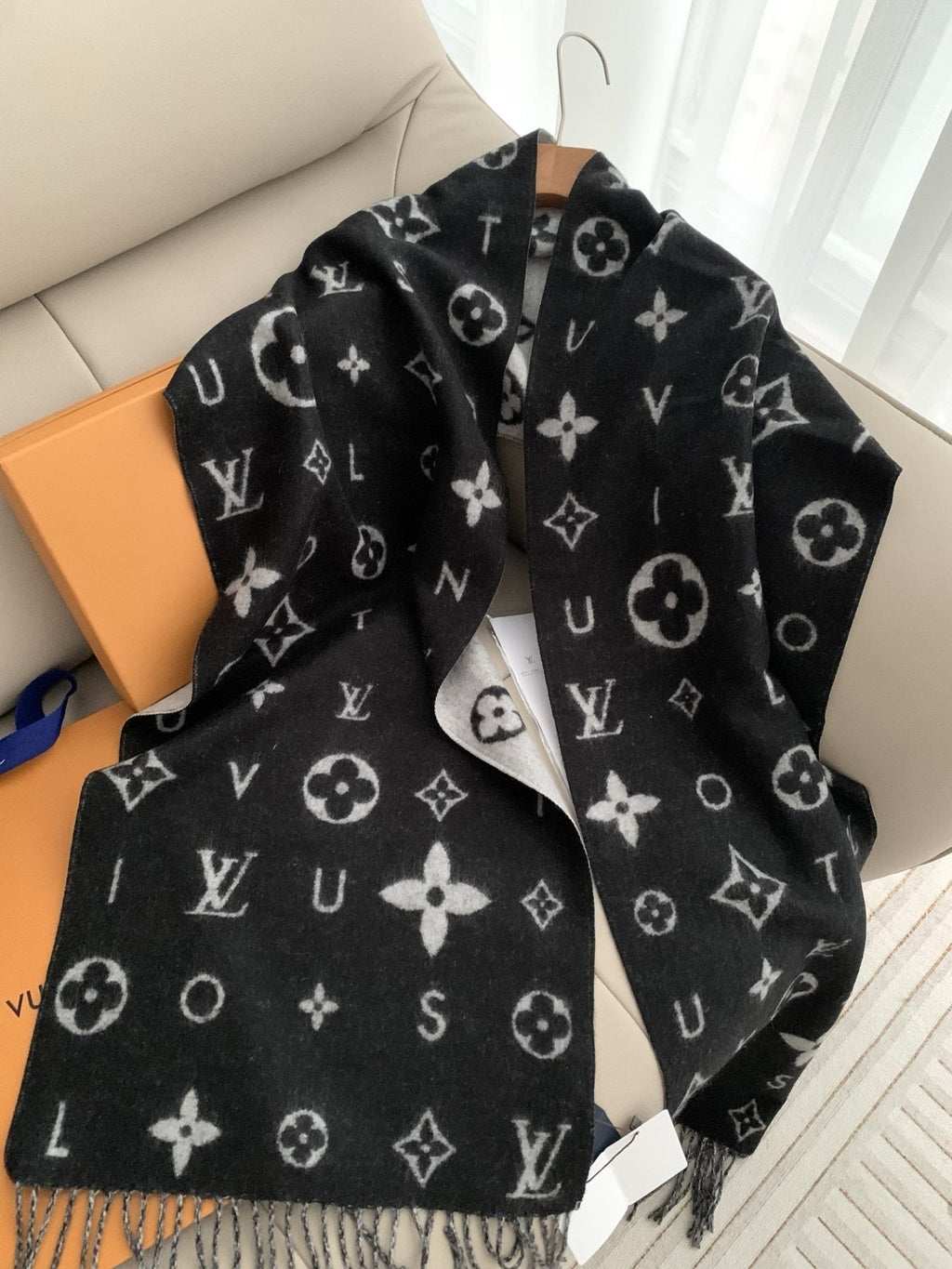 Louis Vuitton Black & Gray Reversible Scarf product image 3, provided for visual reference and product detail review