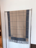 Hermès Light Beige and Black Grid Fringed Scarf product image 1, provided for visual reference and product detail review