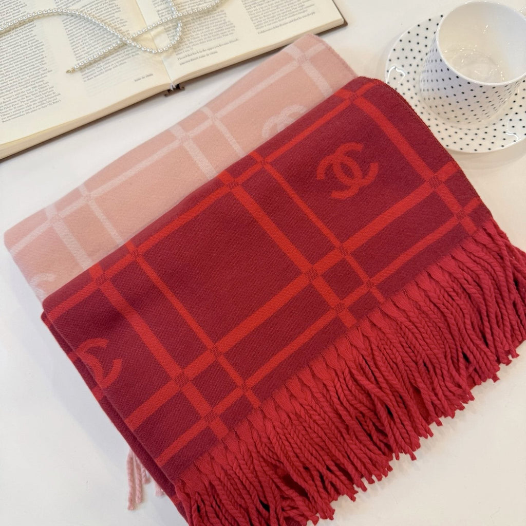 Chanel Burgundy Red Logo Check Scarf product image 3, provided for visual reference and product detail review