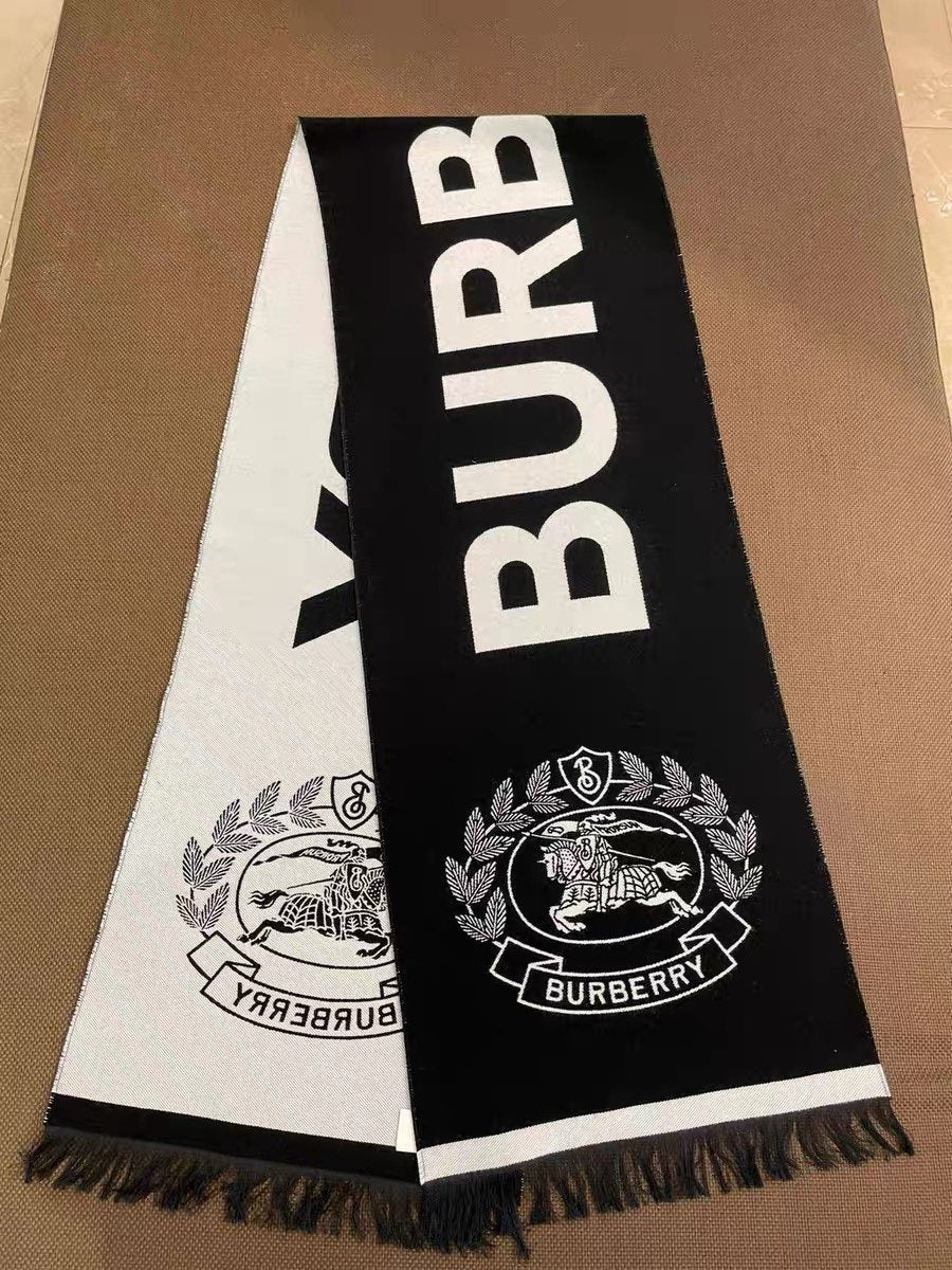 Burberry Black & Ivory Fringed Logo Scarf product image 1, provided for visual reference and product detail review