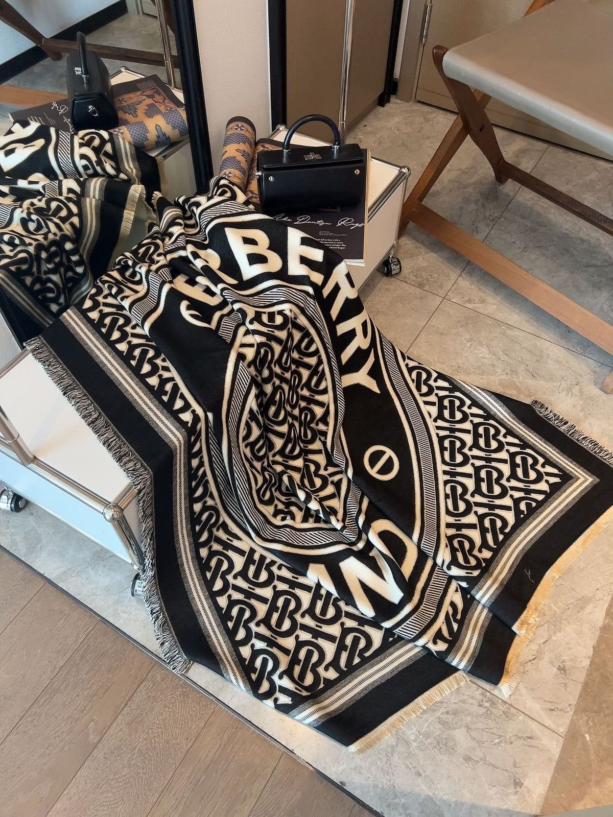 Burberry Black & Ivory Logo Square Scarf product image 2, provided for visual reference and product detail review