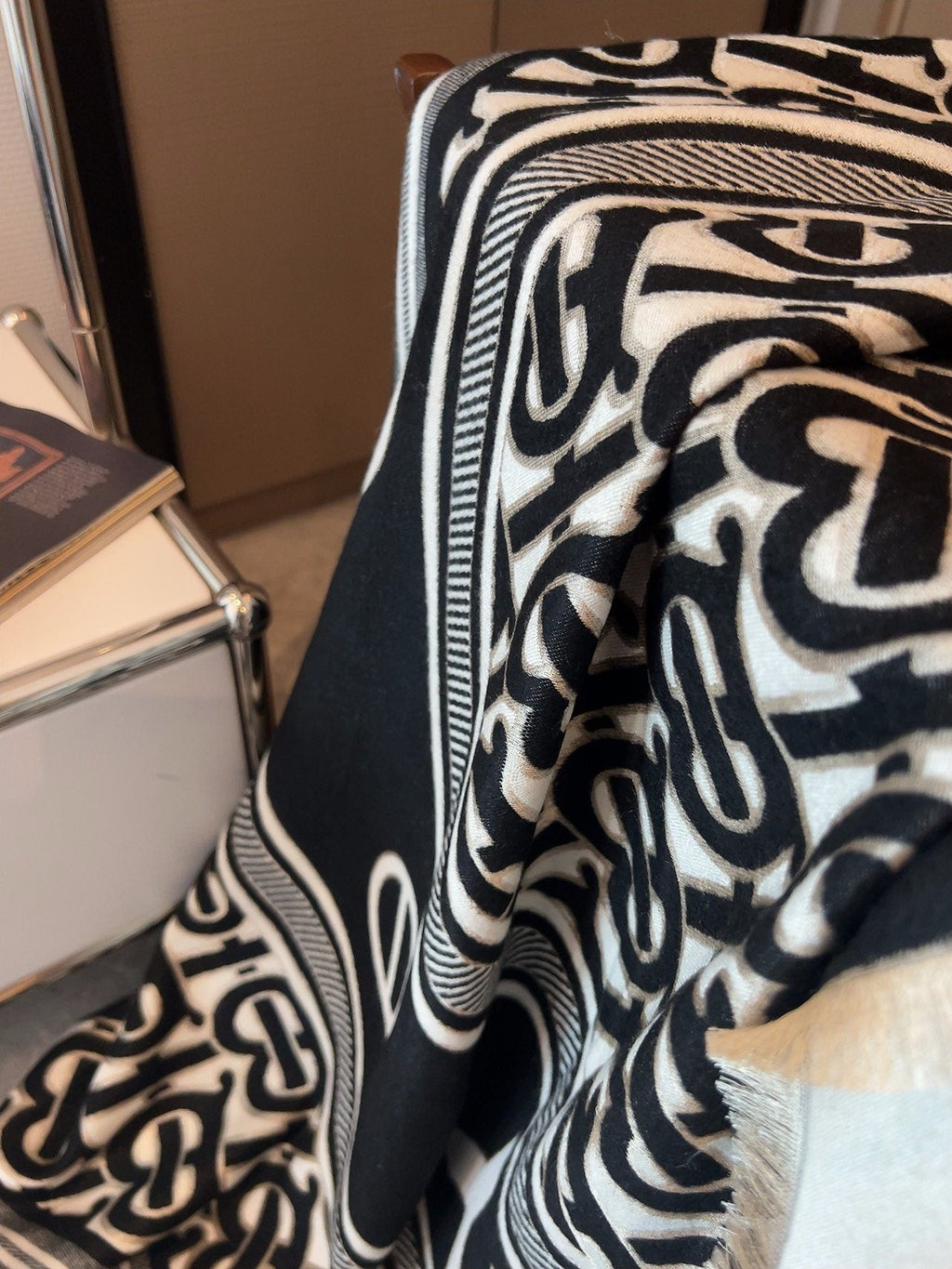 Burberry Black & Ivory Logo Square Scarf product image 9, provided for visual reference and product detail review