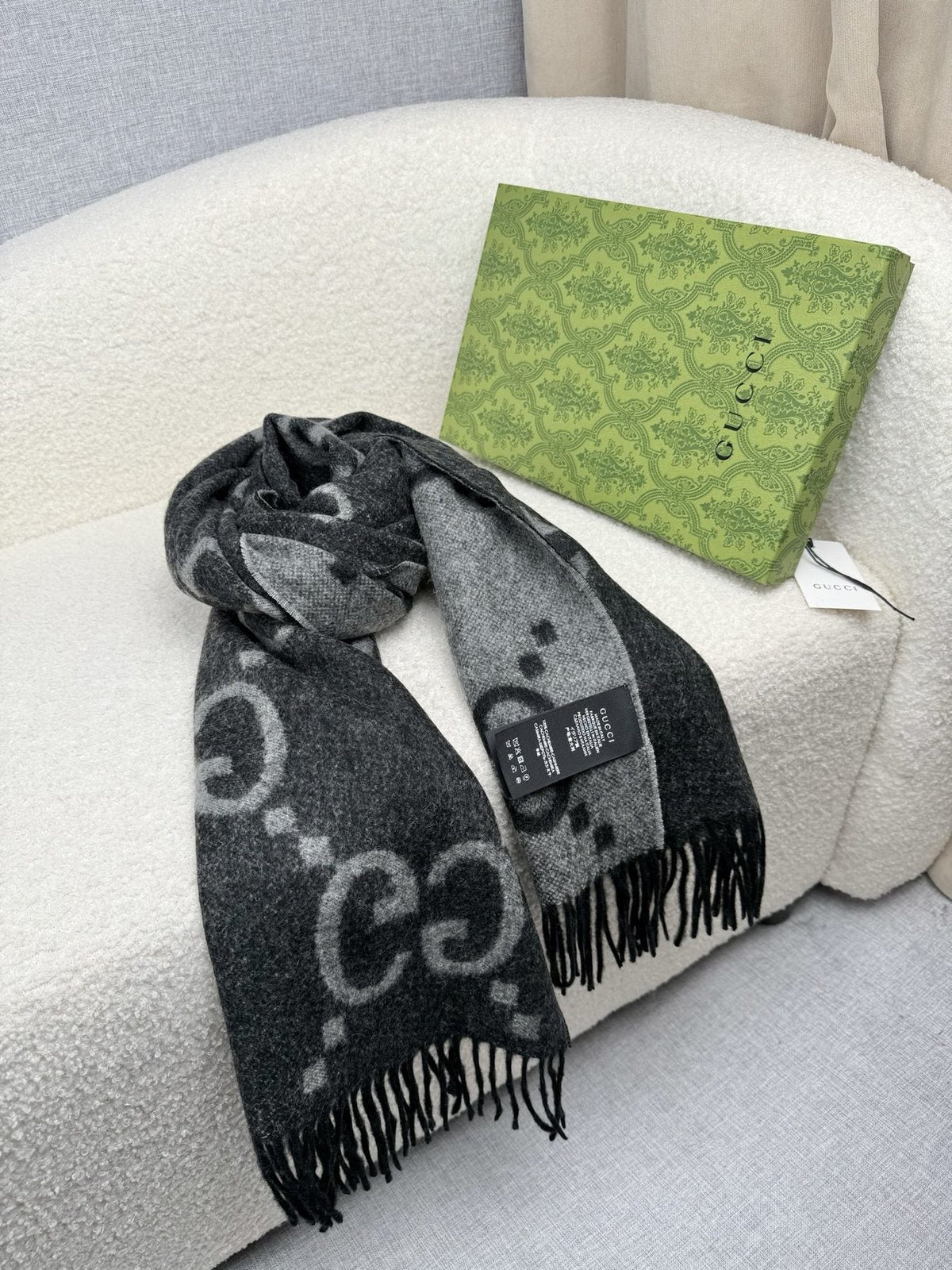 Charcoal Gray and Black Fringed Scarf product image 8, provided for visual reference and product detail review