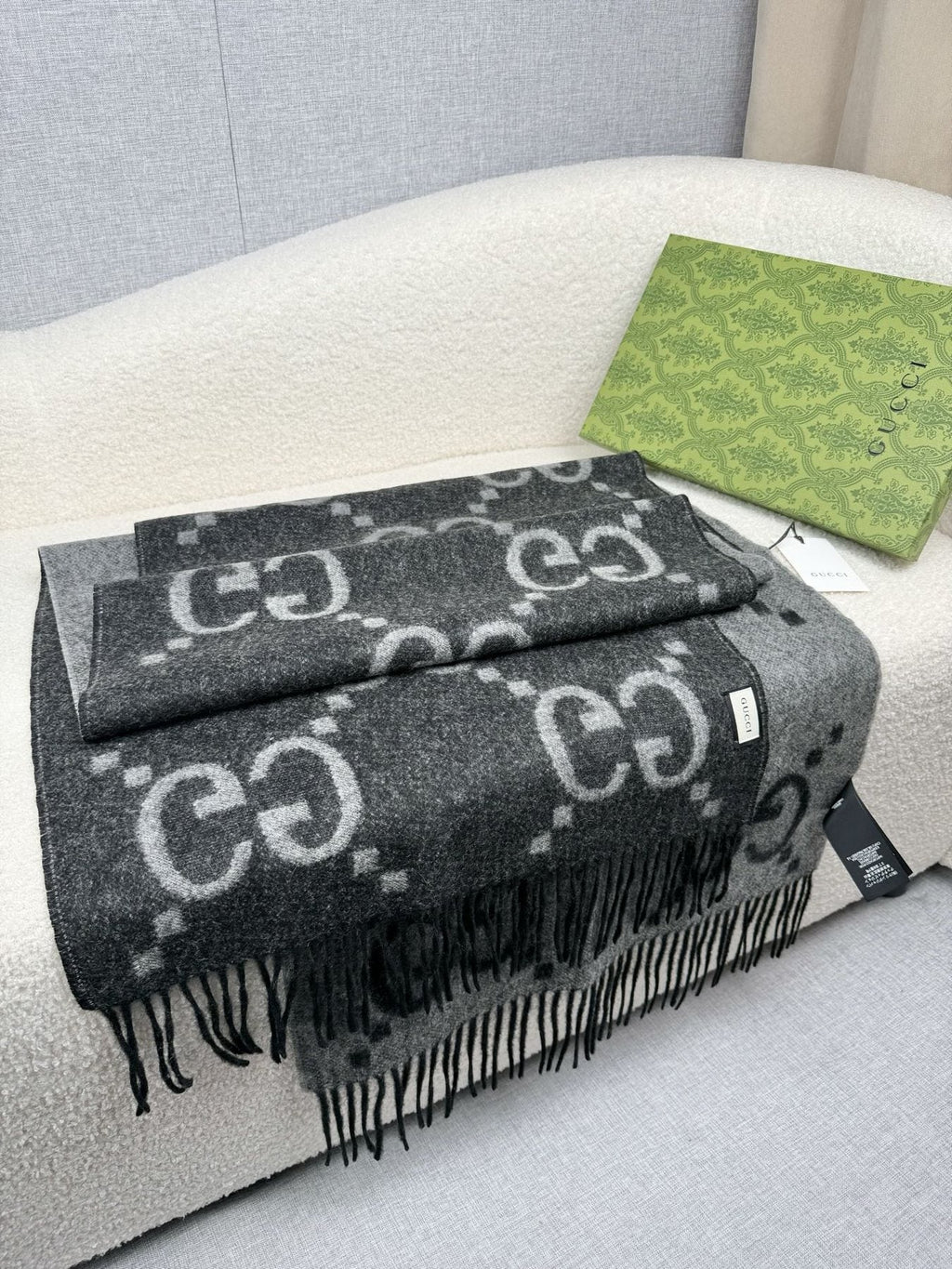 Charcoal Gray and Black Fringed Scarf product image 6, provided for visual reference and product detail review