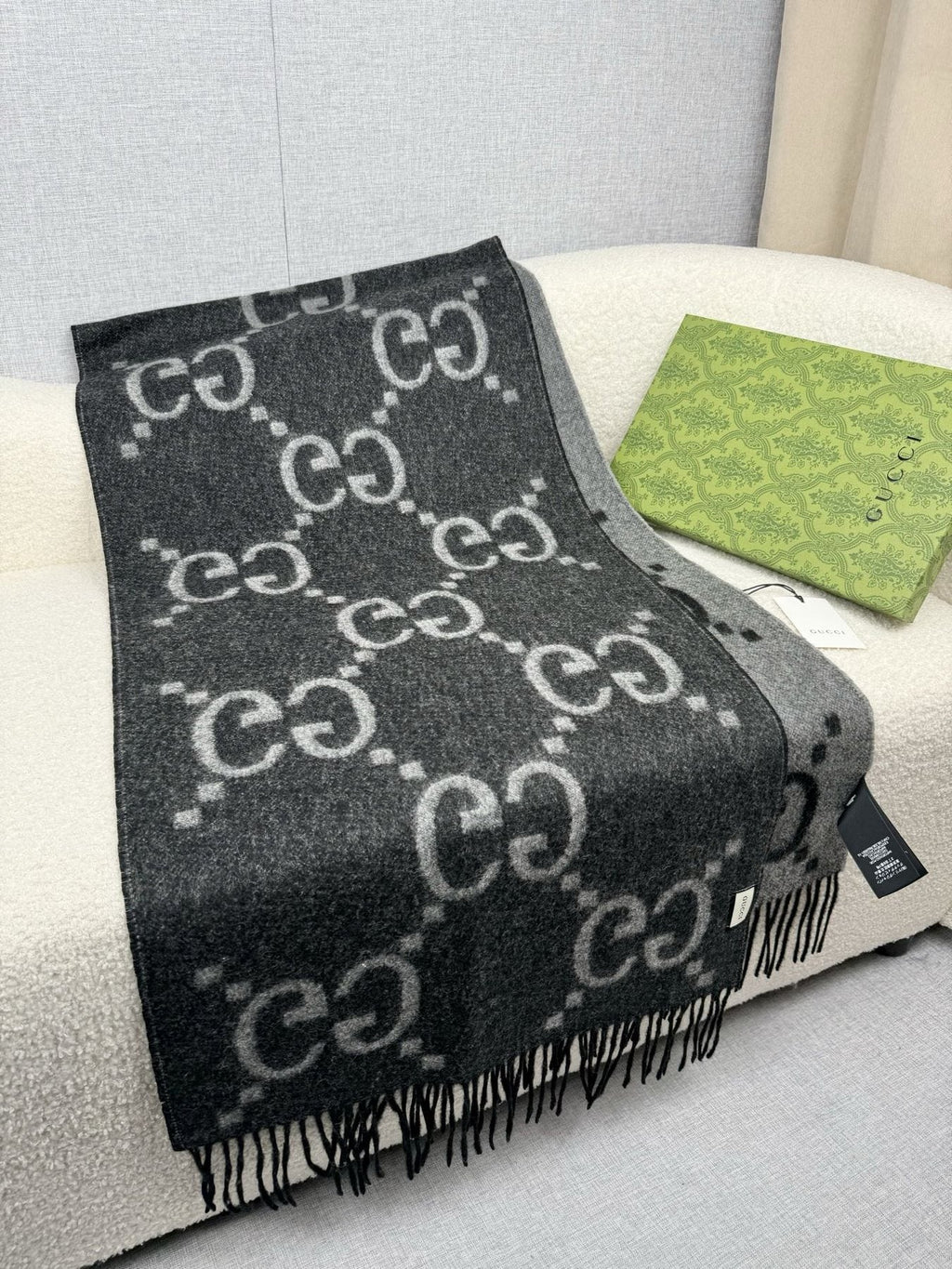 Charcoal Gray and Black Fringed Scarf product image 4, provided for visual reference and product detail review