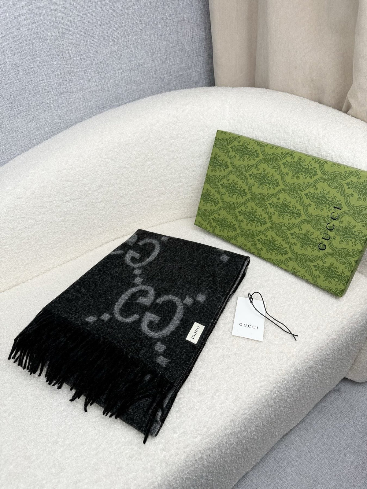 Charcoal Gray and Black Fringed Scarf product image 3, provided for visual reference and product detail review