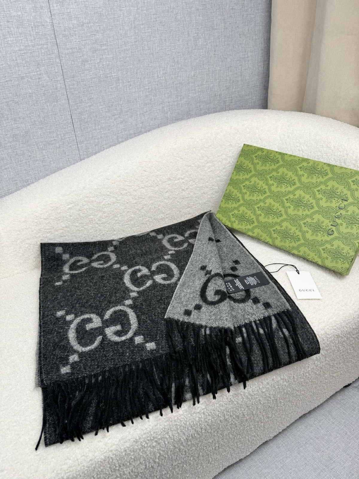 Charcoal Gray and Black Fringed Scarf product image 7, provided for visual reference and product detail review