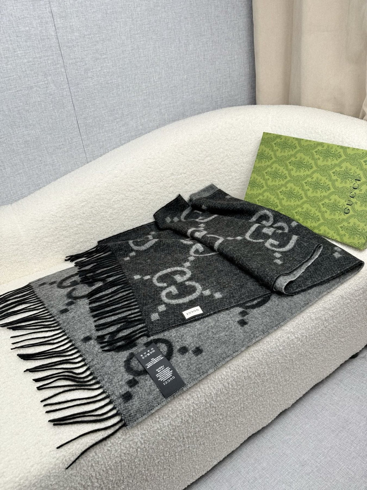 Charcoal Gray and Black Fringed Scarf product image 5, provided for visual reference and product detail review