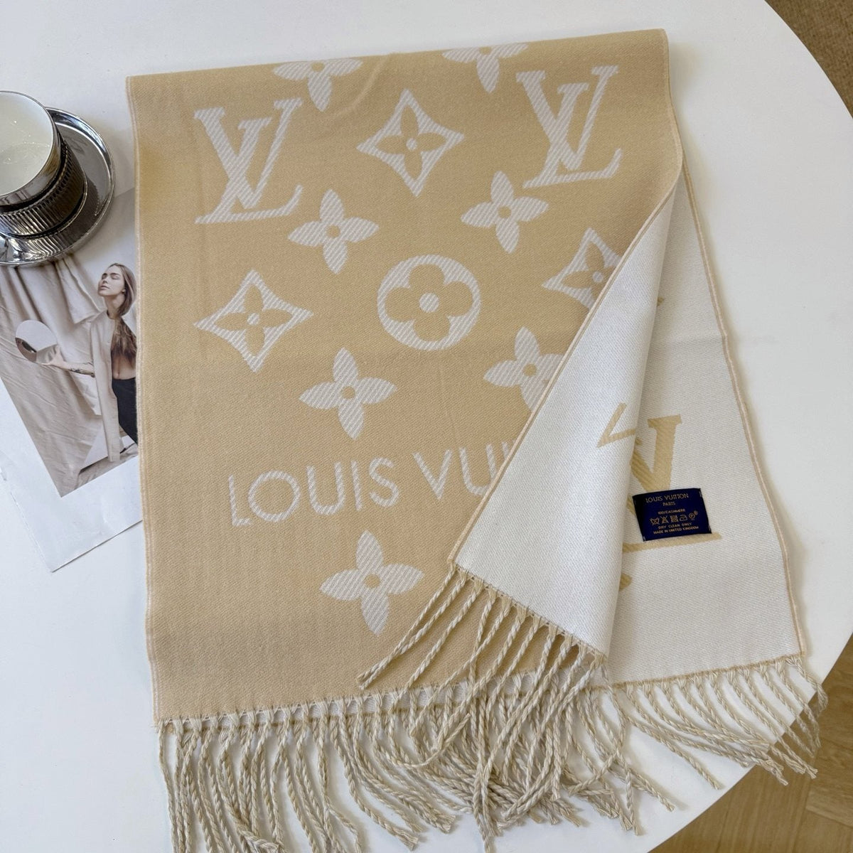 Louis Vuitton Reversible Floral-Geometric Fringe Scarf product image 5, provided for visual reference and product detail