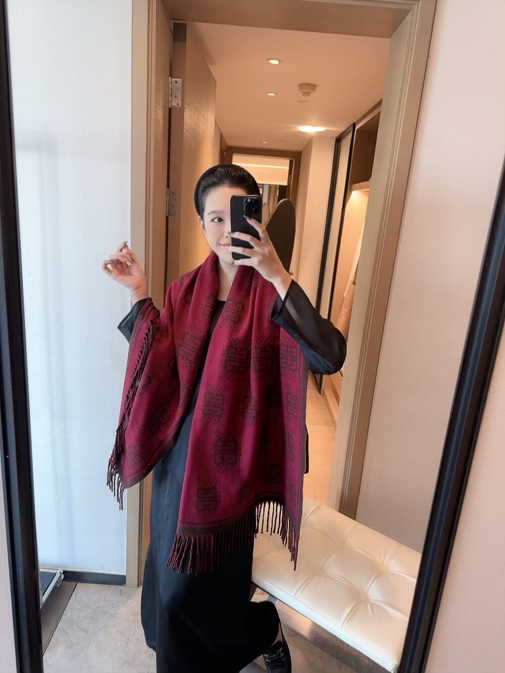 Givenchy Burgundy Geometric Fringe Scarf product image 1, provided for visual reference and product detail review
