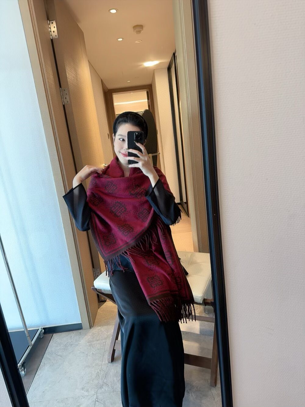 Givenchy Burgundy Geometric Fringed Scarf product image 2, provided for visual reference and product detail review