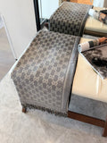 Gucci Brown Beige Jacquard Fringe Scarf product image 1, provided for visual reference and product detail review