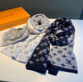 Louis Vuitton Navy and Gray Monogram Knit Scarf product image 1, provided for visual reference and product detail review