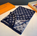 Louis Vuitton Navy and Gray Reversible Cashmere Scarf product image 1, provided for visual reference and product detail