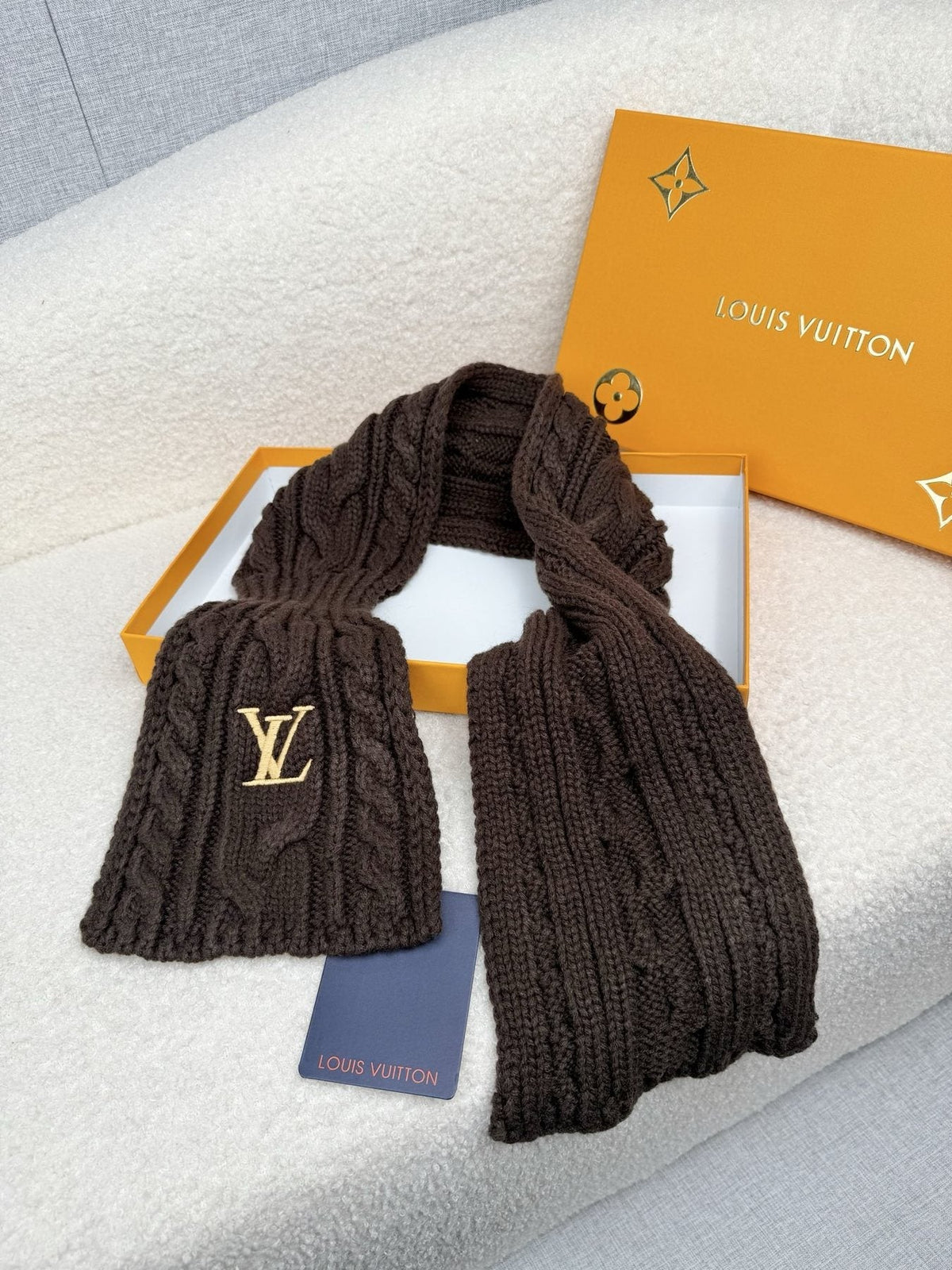 Louis Vuitton Dark Brown Cable-Knit Scarf product image 2, provided for visual reference and product detail review