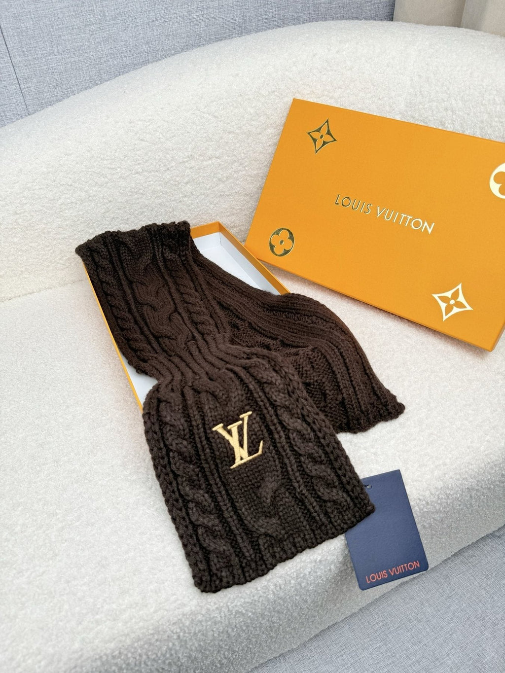 Louis Vuitton Dark Brown Cable-Knit Scarf product image 4, provided for visual reference and product detail review