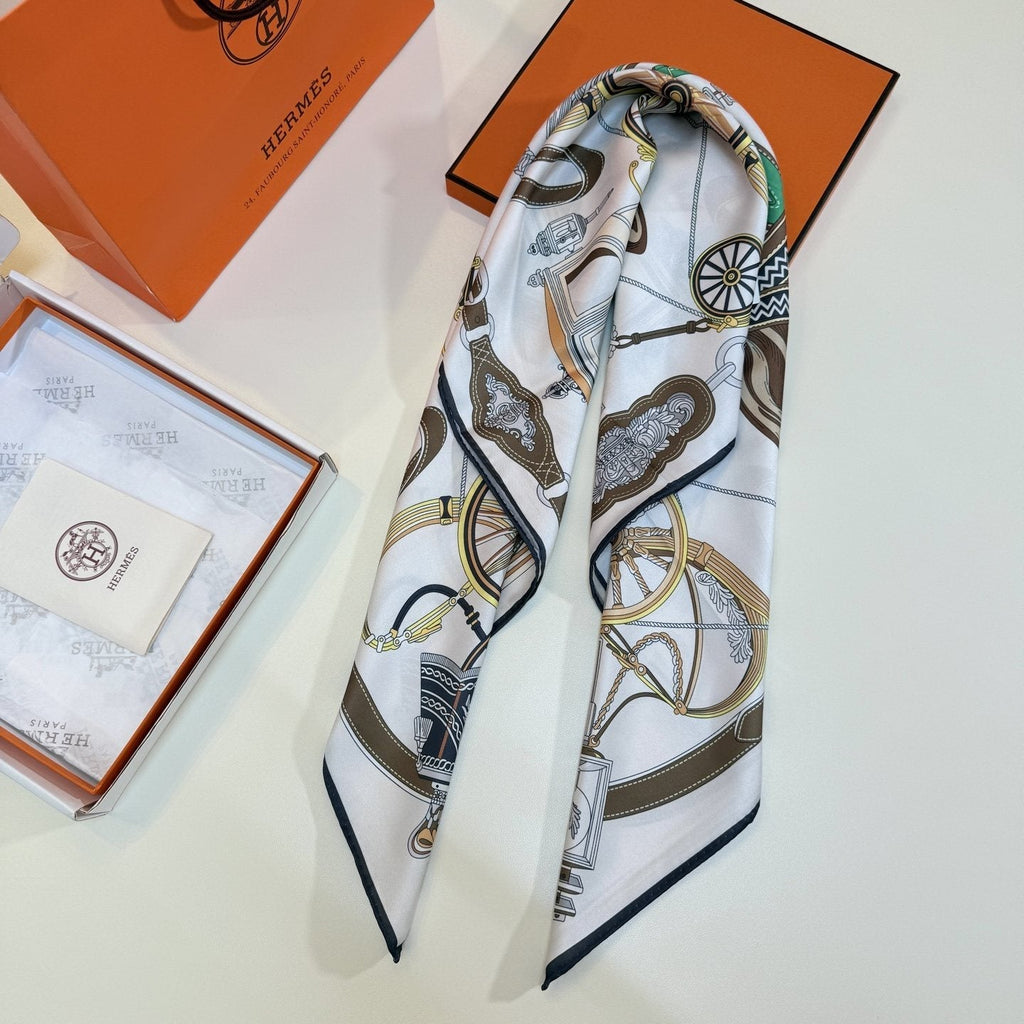 Hermès Carriage Print Silk Scarf product image 7, provided for visual reference and product detail review